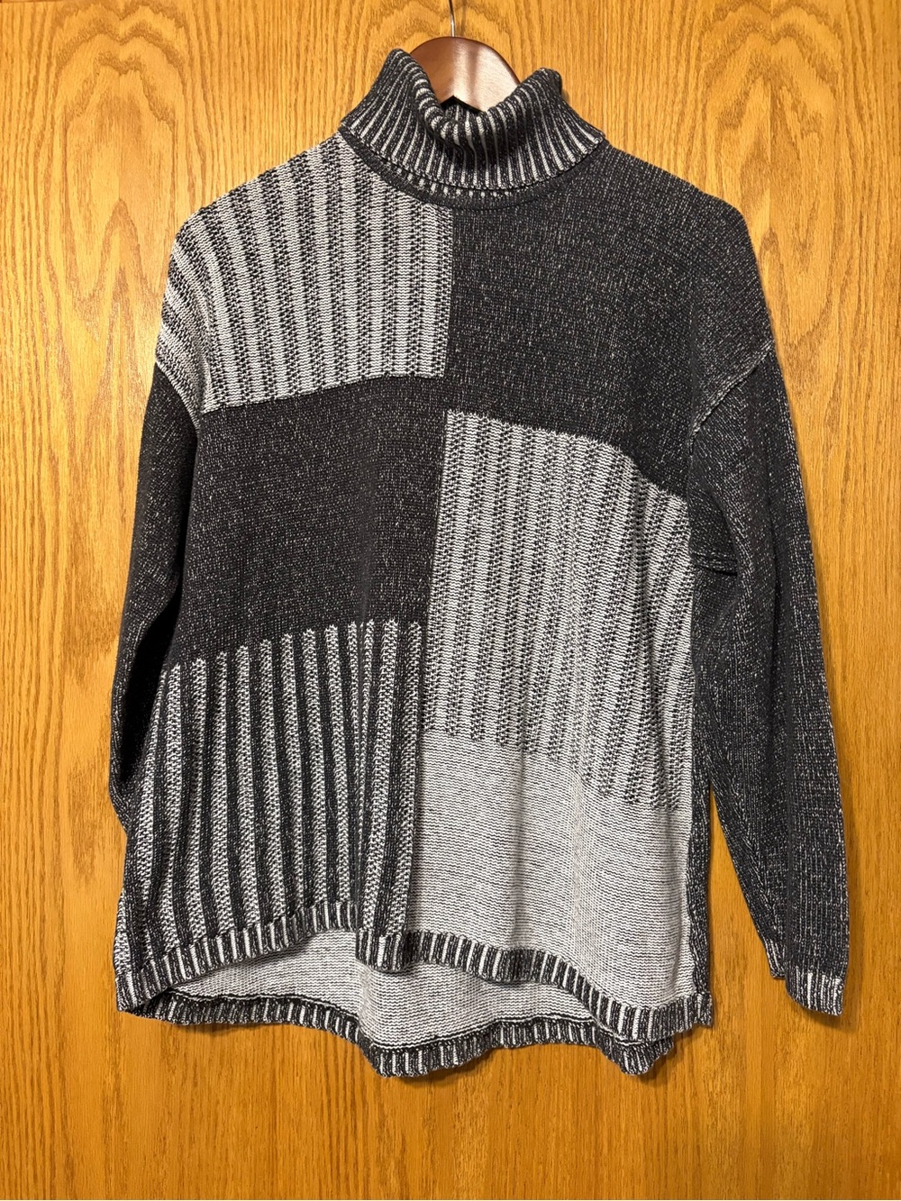 Two-Tone Black & Gray Turtleneck Sweater